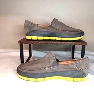 Crocs Mens M10 Slip On Loafers Canvas Gray Yellow Comfortable Casual Shoes